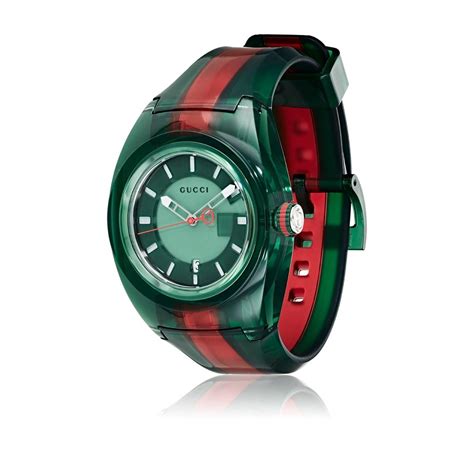 gucci transparent nylon & striped rubber strap watch green green|gucci socks usa.